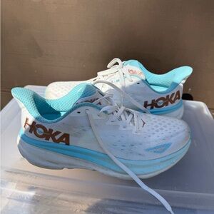 Hoka Women's White & Aqua Running Sneakers with Copper Logo